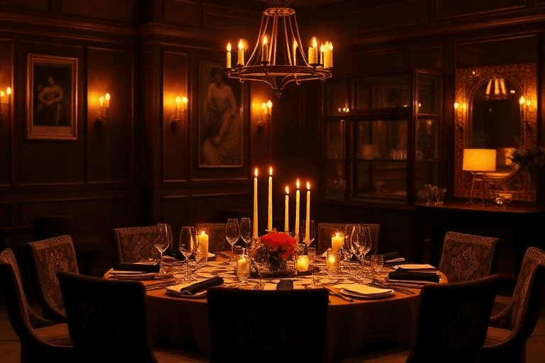 Exclusive AFFC Deal Room setting: an intimate, candlelit round-table environment for high-level networking and investment discussions with female founders and investors.
